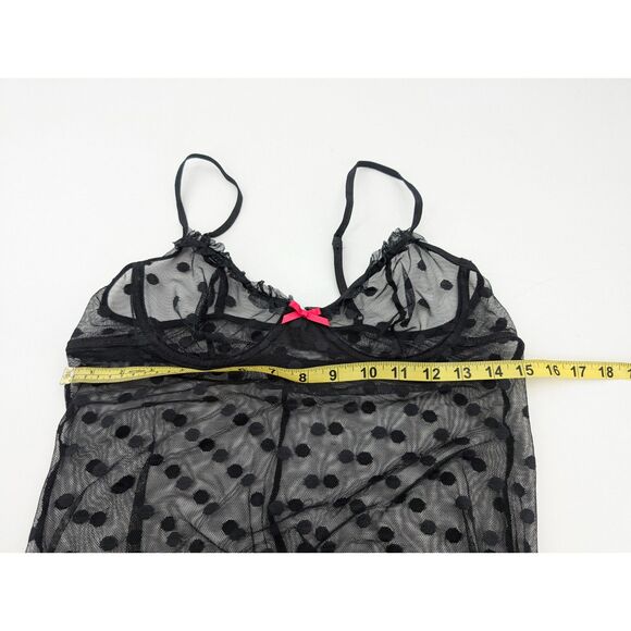 Black Pink Trim Bow Lace Stretchy Adjustable Nighty Pajamas Size Medium - Picture 6 of 6